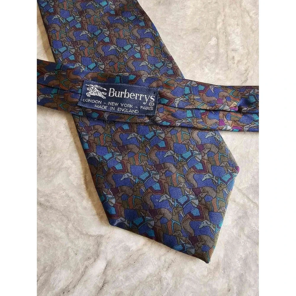 Burberrys of London Silk‎ Tie England Blue Abstract Geometric